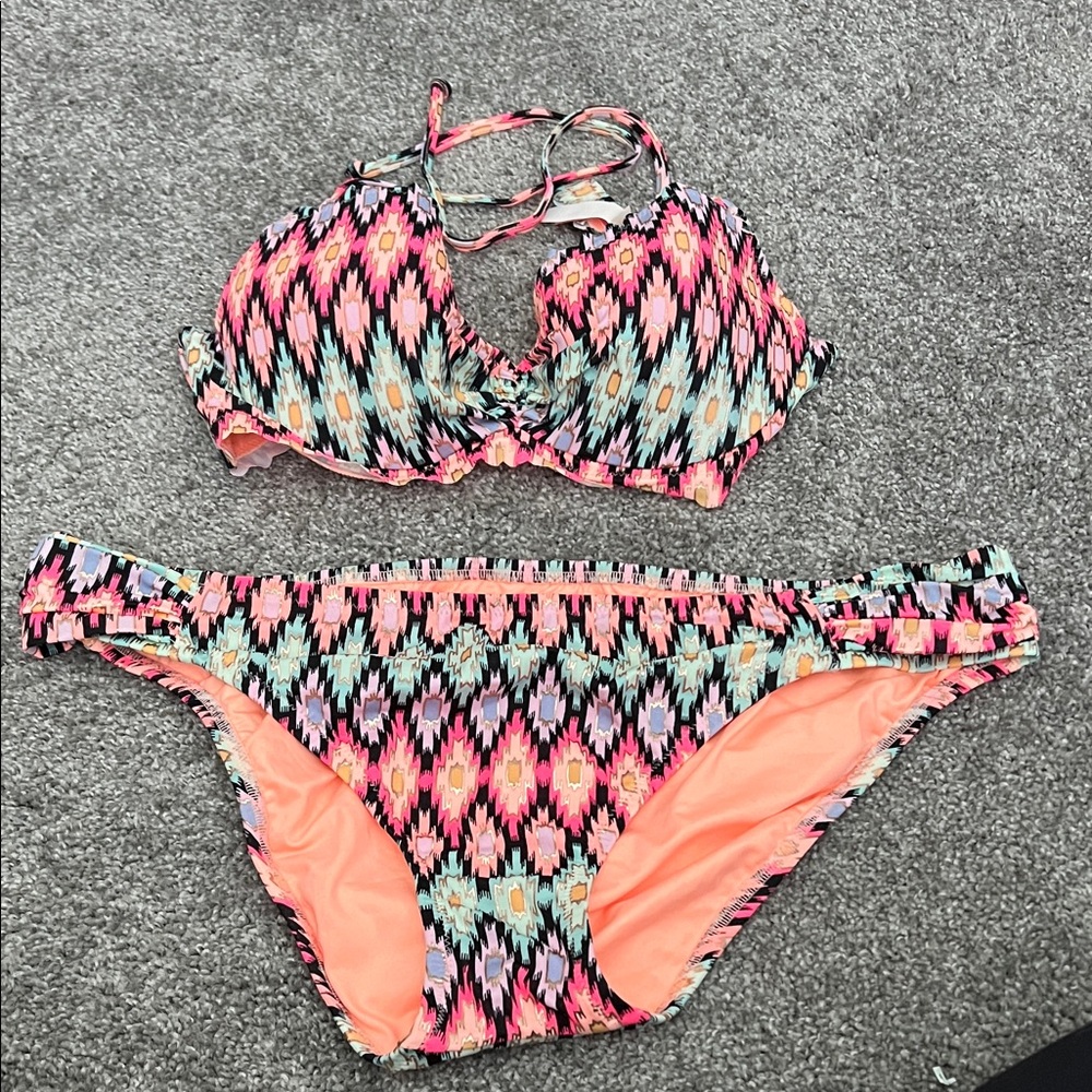 Victoria's Secret Peach and Black Bikini Top